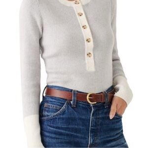 FAHERTY Organic Cotton Cashmere Mikki Ribbed Button Up Gray Sweater S